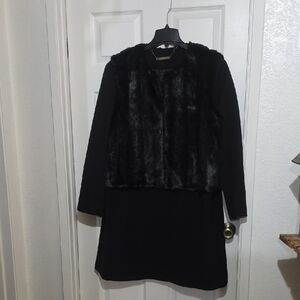 IMAN Plantinum Cllection Black Faux Fur Vest and Dress Set